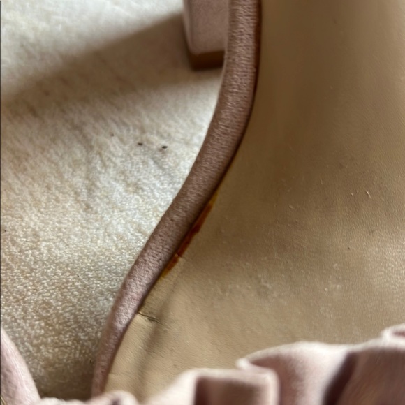 Pink Suede Heels with Ruffled Toe Strap - Picture 9 of 12